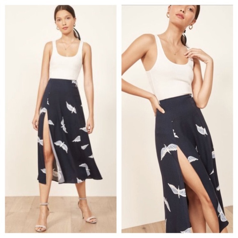 Reformation Blue Sparrow Slit MIDI Skirt